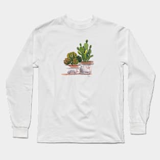 watercolor cacti pots Long Sleeve T-Shirt